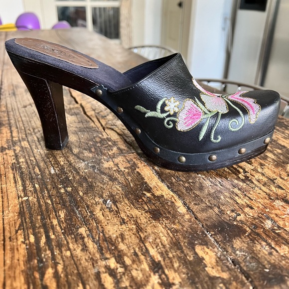 Seychelles platform Clogs Embroidery and Leather Floral Mules 4 inch Heels Sz 10 - Picture 3 of 8